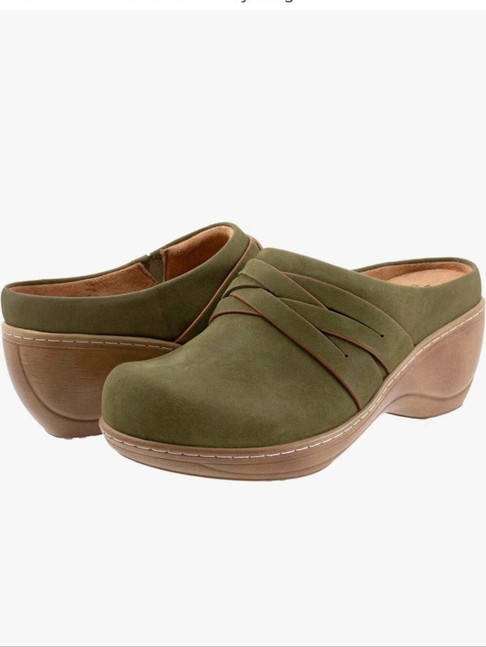 Softwalk Mackay Boho Style Olive Green Suede Chunky Heeled Comfortable Clogs